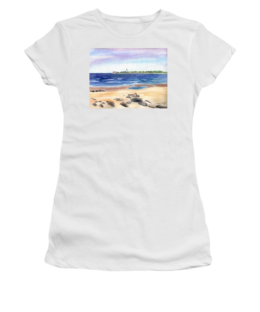 Cape May Women's T-Shirt featuring the painting Cape May Beach by Clara Sue Beym