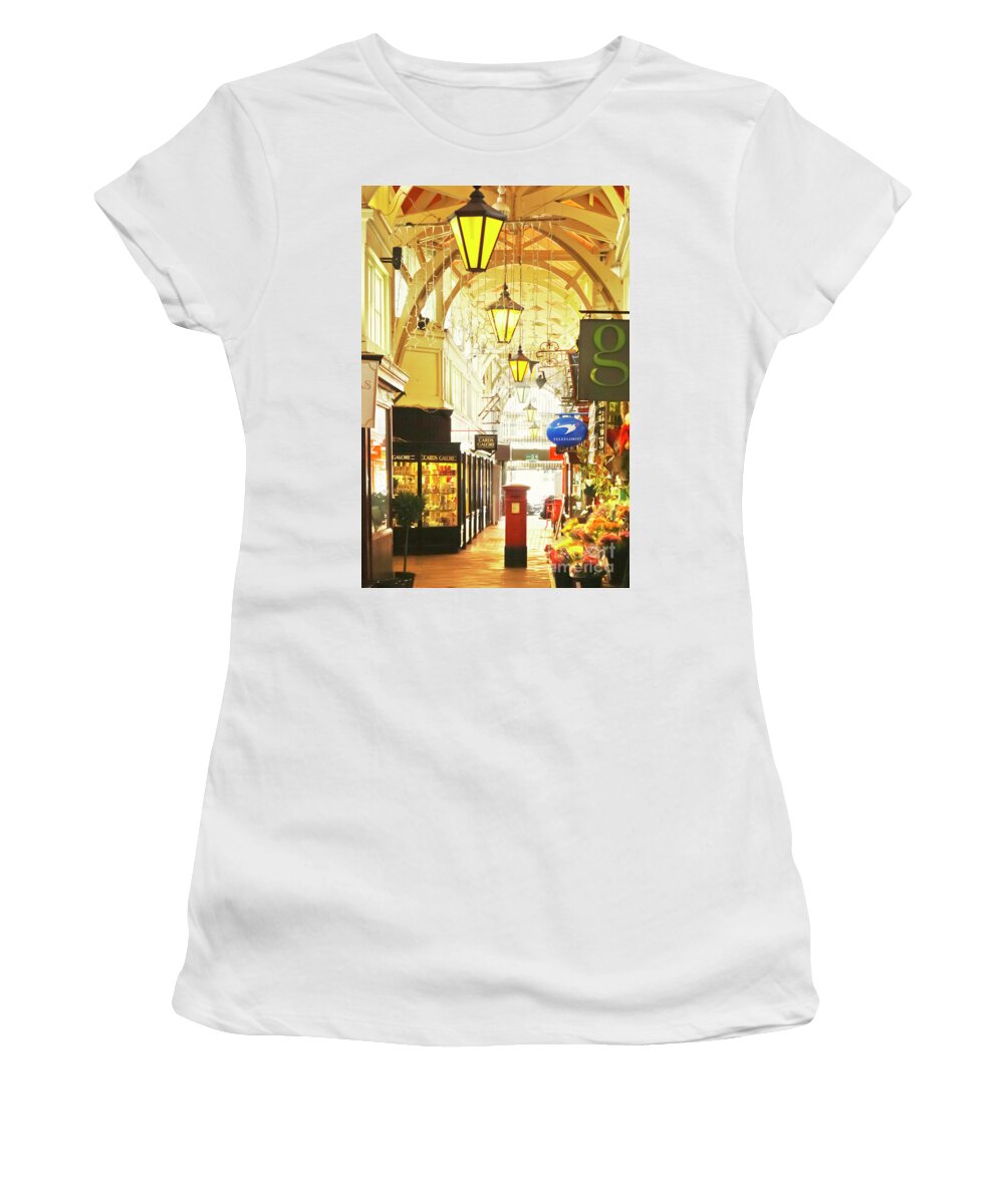 Oxford Women's T-Shirt featuring the photograph Cards and Flowers Oxford Covered Market by Terri Waters