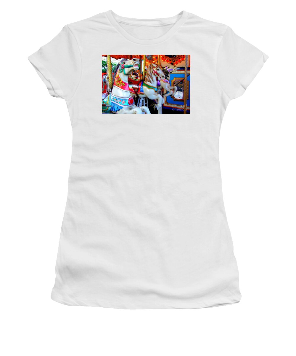 Carousel Horses Women's T-Shirt featuring the photograph Carousel Horses by Mary Deal