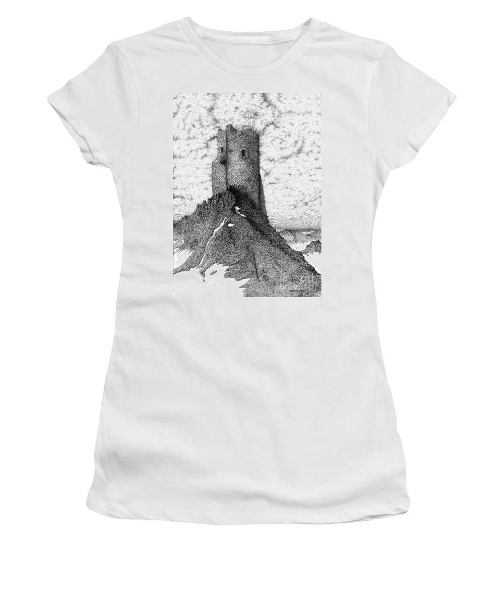 Ink Women's T-Shirt featuring the drawing Castle by Michael Stanford