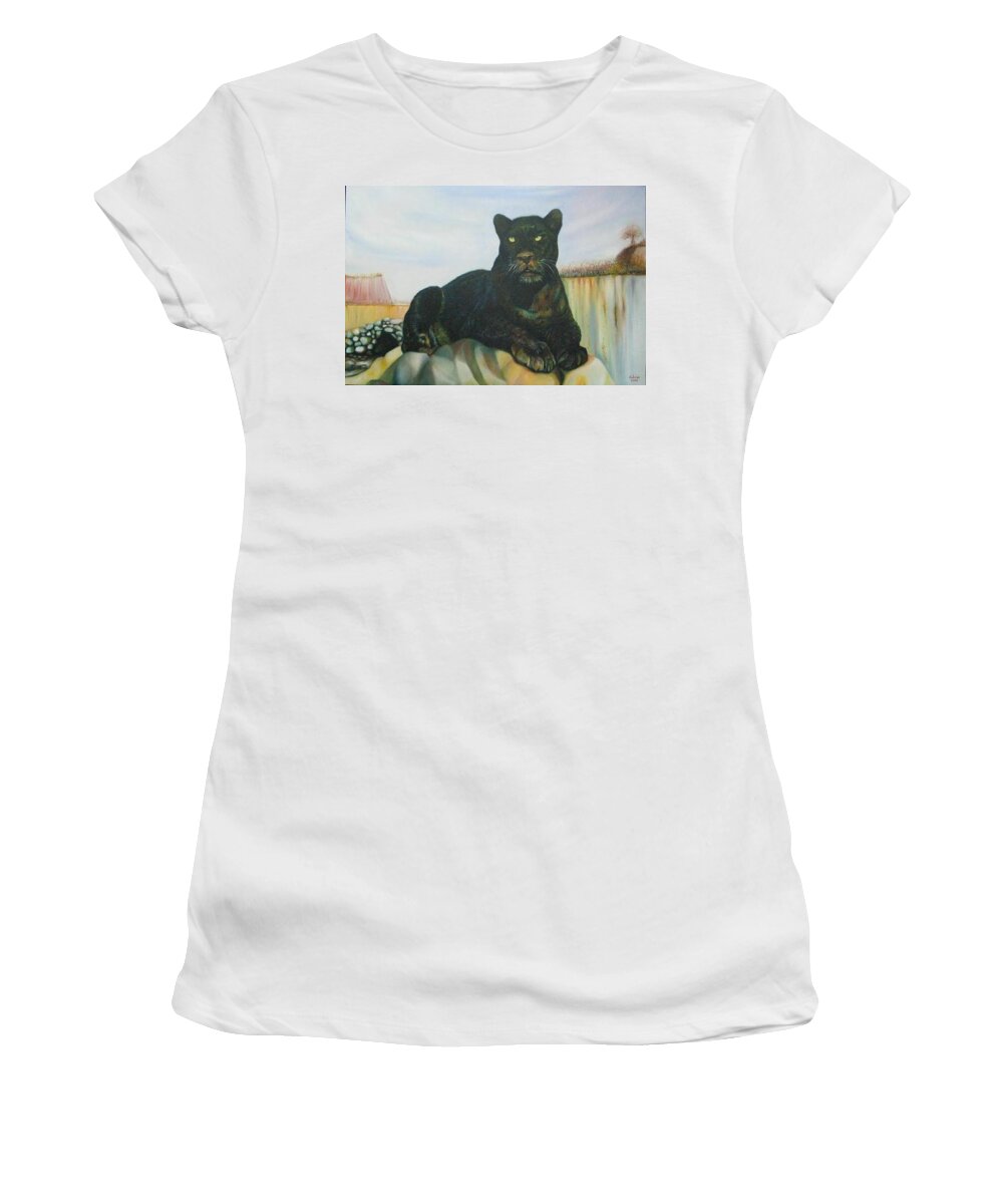 Cat Women's T-Shirt featuring the painting CAT and The Cave by Sukalya Chearanantana
