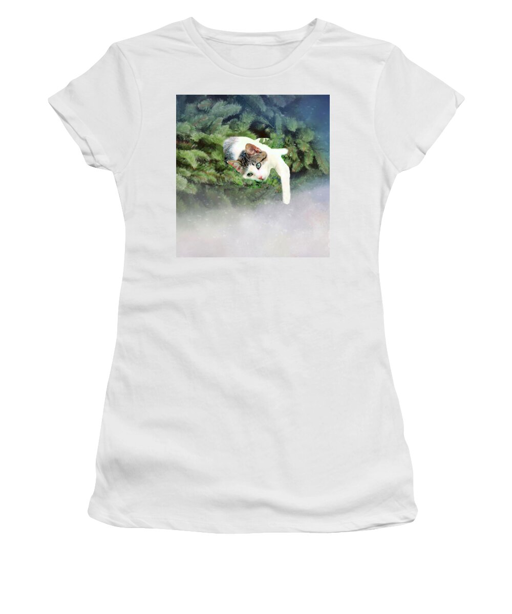 Cat Women's T-Shirt featuring the photograph Cat in Evergreen by Janette Boyd
