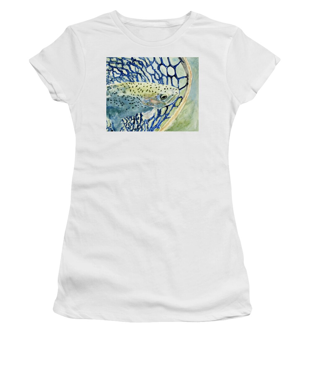Fish Women's T-Shirt featuring the painting Catch and Release by Mary Benke