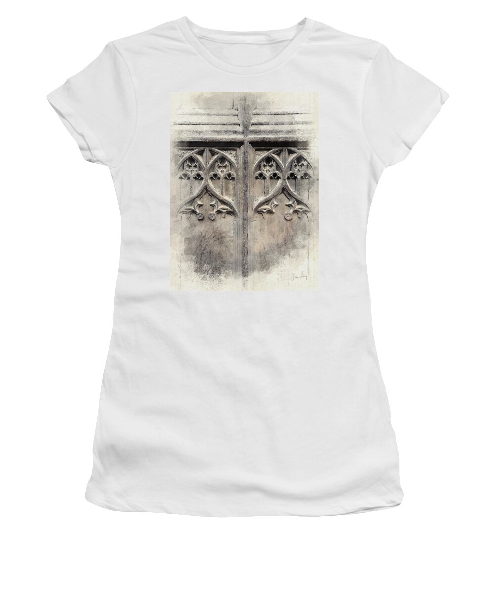  Women's T-Shirt featuring the digital art Cathedral Door by Julian Perry