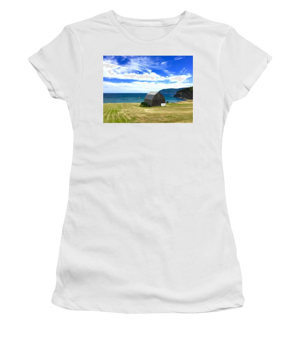 Barn Women's T-Shirt featuring the photograph Cedar shingles barn by the ocean by Cristina Stefan
