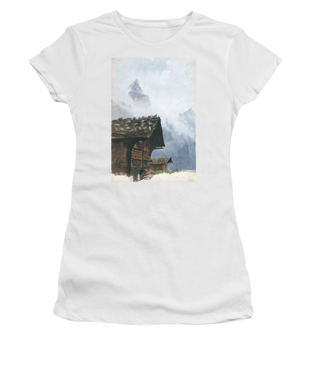 19h Century Art Women's T-Shirt featuring the drawing Chalets, Murren by John Singer Sargent