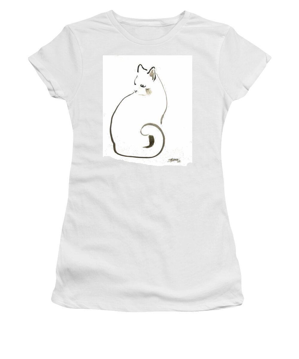 White Cat Women's T-Shirt featuring the drawing Charlie by Seth Weaver
