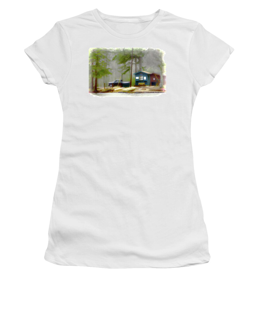 Cheaha Lake Women's T-Shirt featuring the painting Cheaha Lake by Jeelan Clark