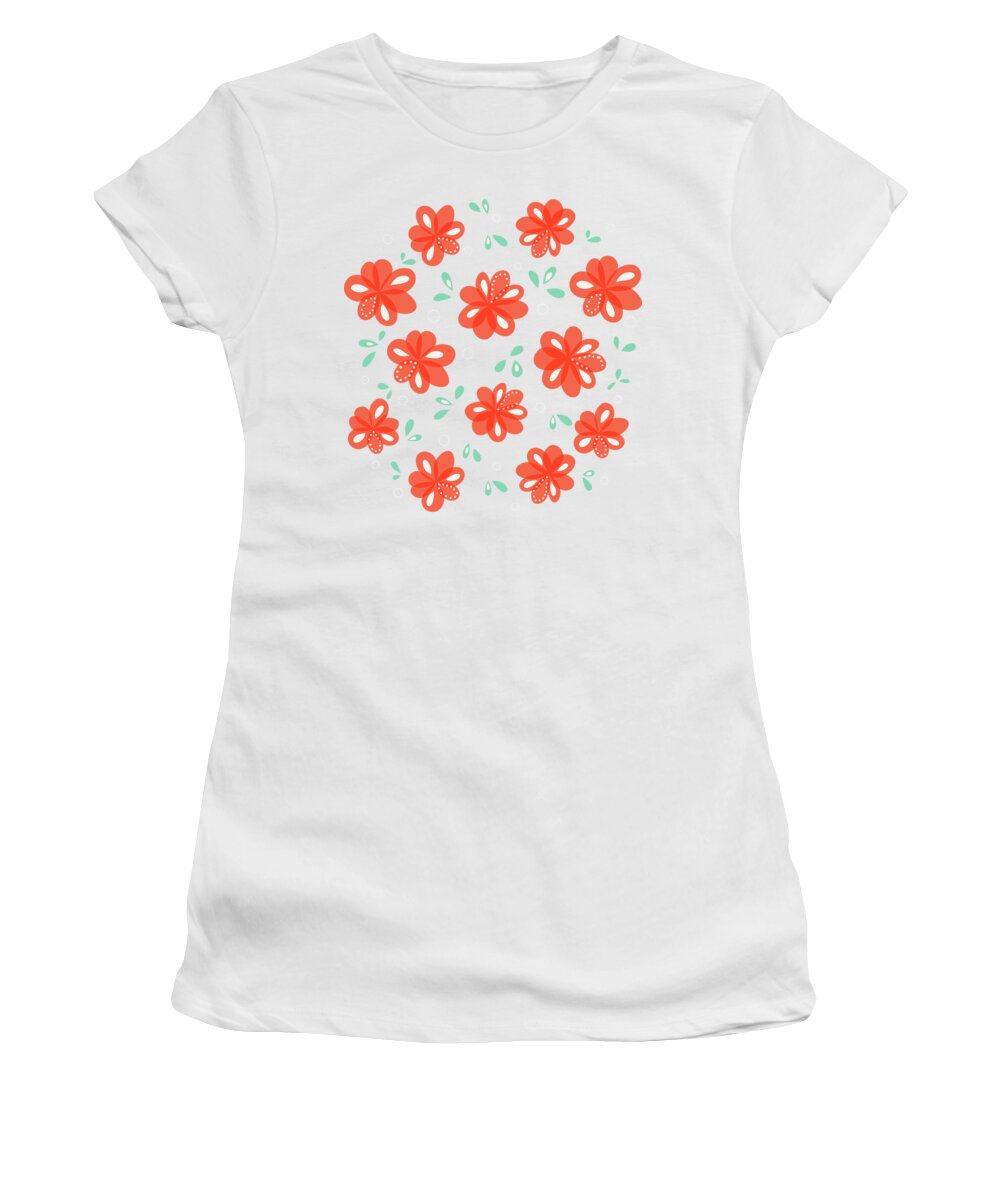 Floral Women's T-Shirt featuring the digital art Cheerful Red Flowers by Boriana Giormova