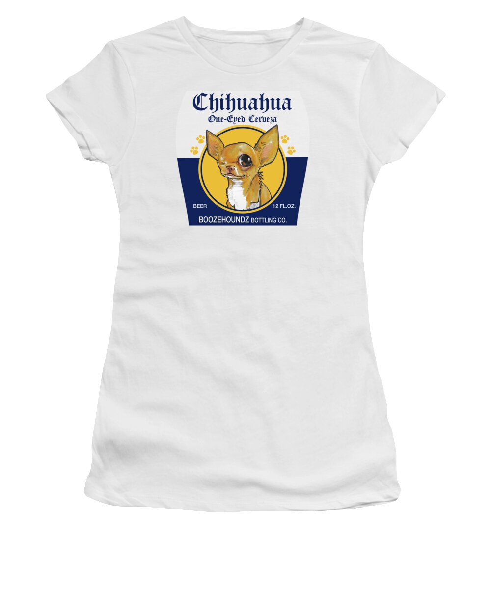 Beer Women's T-Shirt featuring the drawing Chihuahua One-Eyed Cerveza by Canine Caricatures By John LaFree