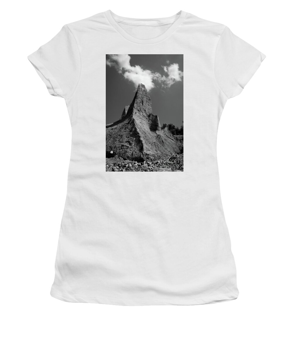 Black And White Women's T-Shirt featuring the photograph Chimney Bluff Rural Black and White Landscape Photograph by PIPA Fine Art - Simply Solid