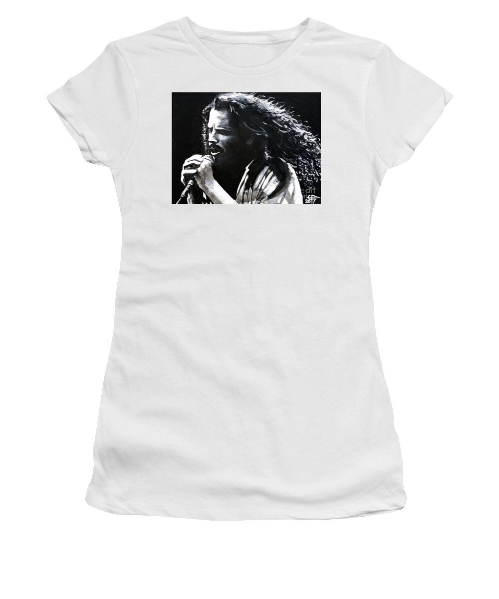 Chris Cornell Women's T-Shirt featuring the painting Chris Cornell by Tom Carlton