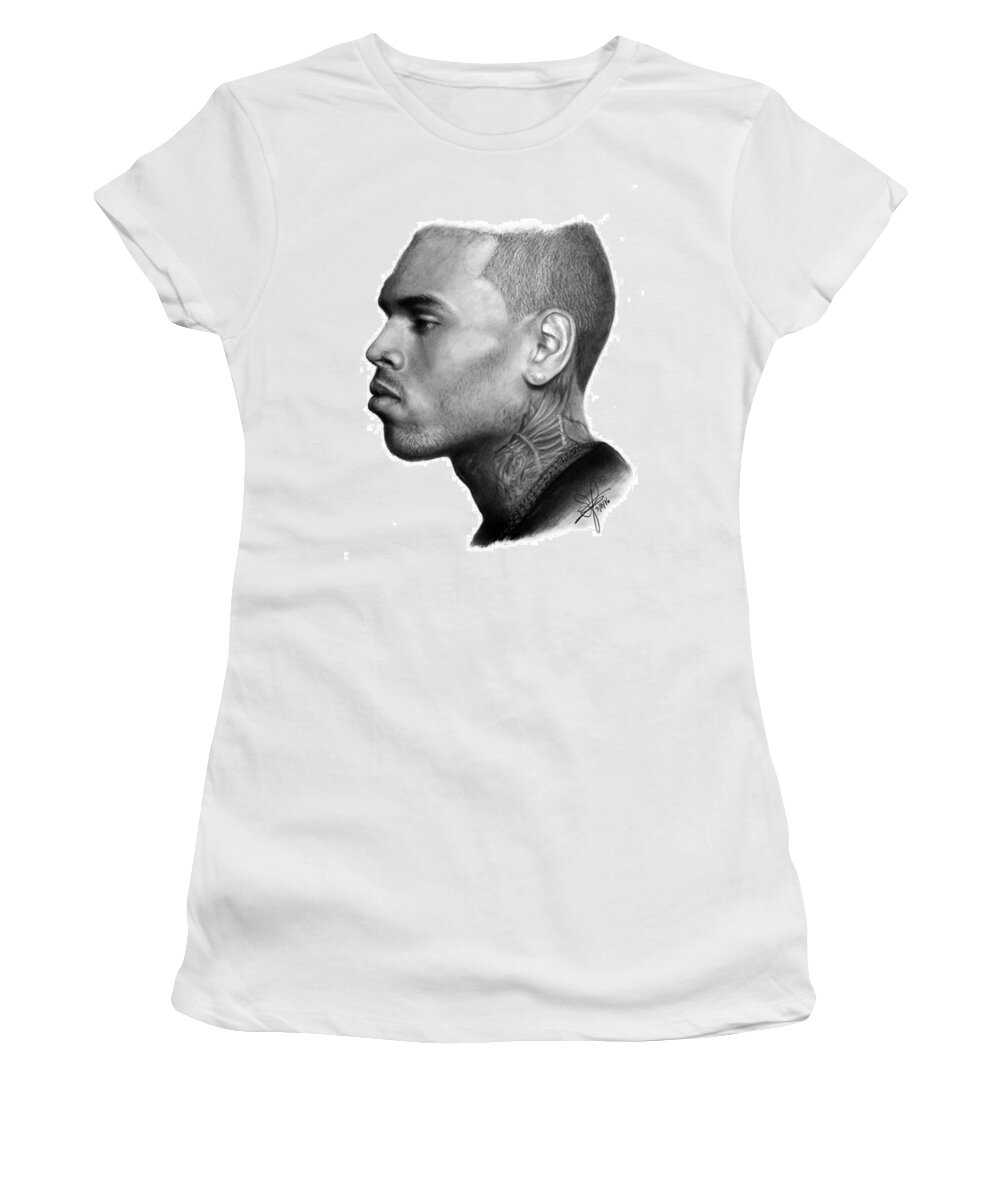 Portrait Women's T-Shirt featuring the drawing Chris Brown Drawing By Sofia Furniel by Jul V