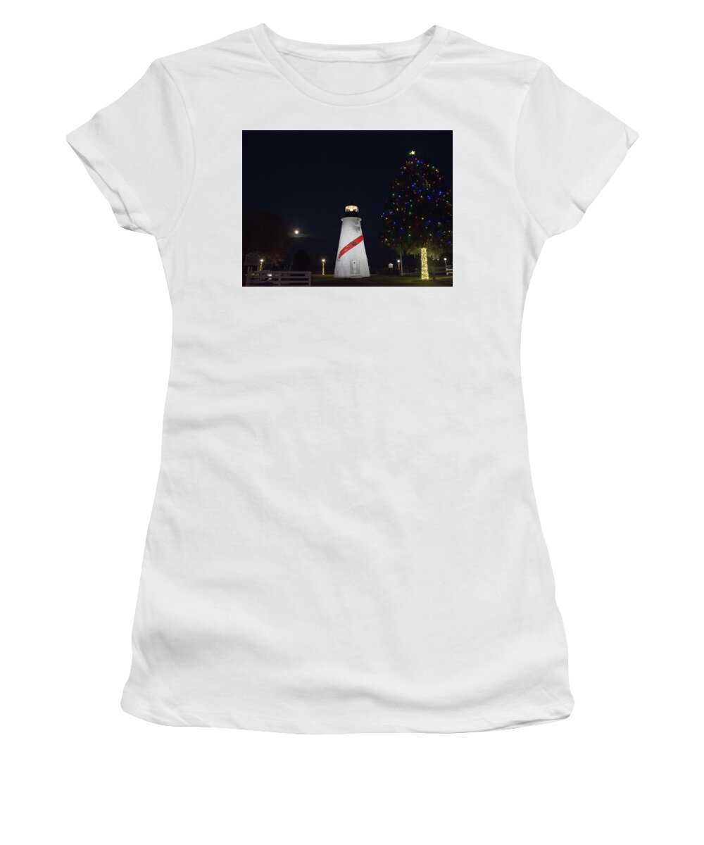 Lighthouse Women's T-Shirt featuring the photograph Christmas Lighthouse by Gary Wightman