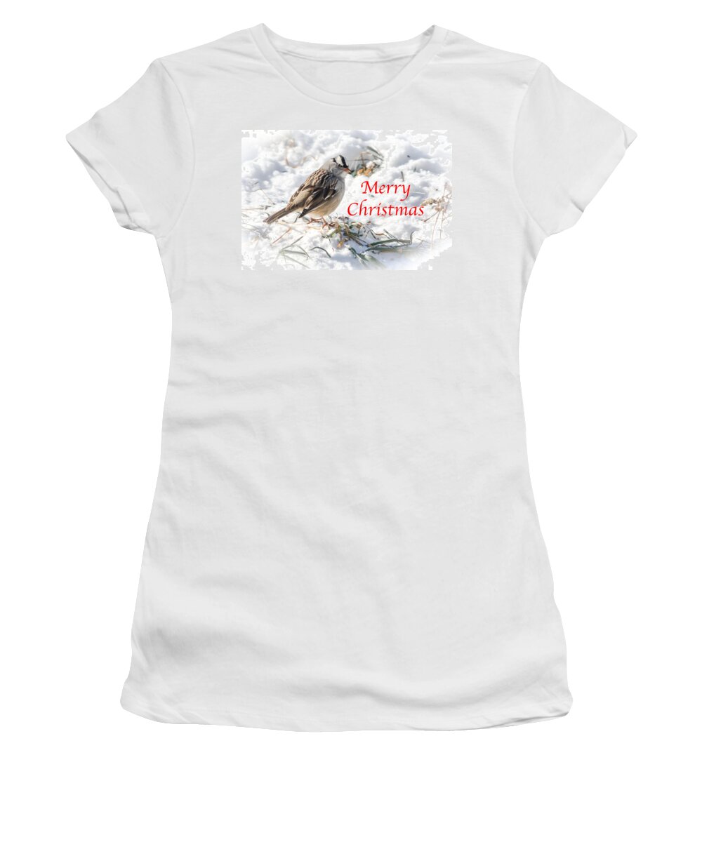White-crowned Sparrow Women's T-Shirt featuring the photograph Christmas Sparrow by Holden The Moment