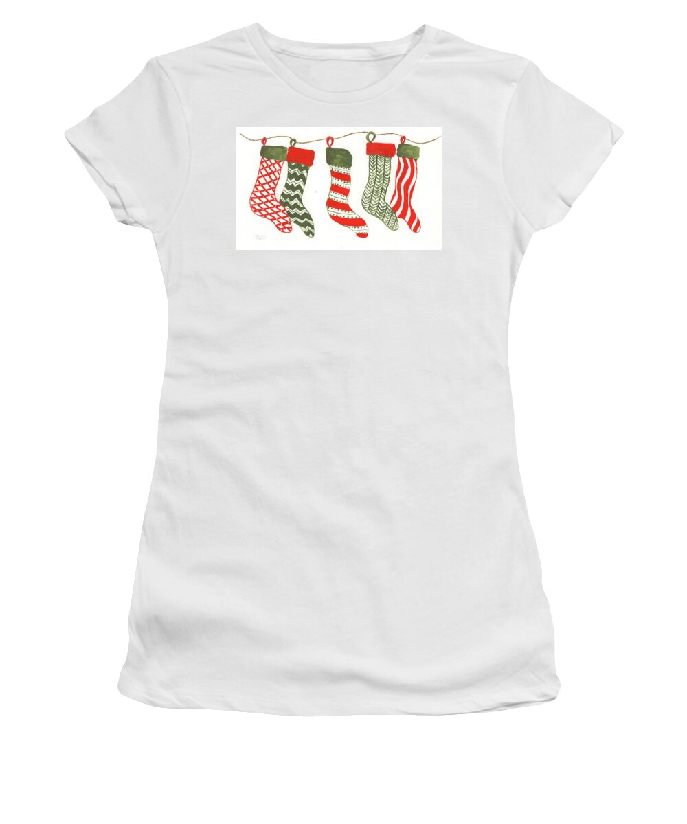 Christmas Stockings Women's T-Shirt featuring the painting Christmas Stockings by Darice Machel McGuire