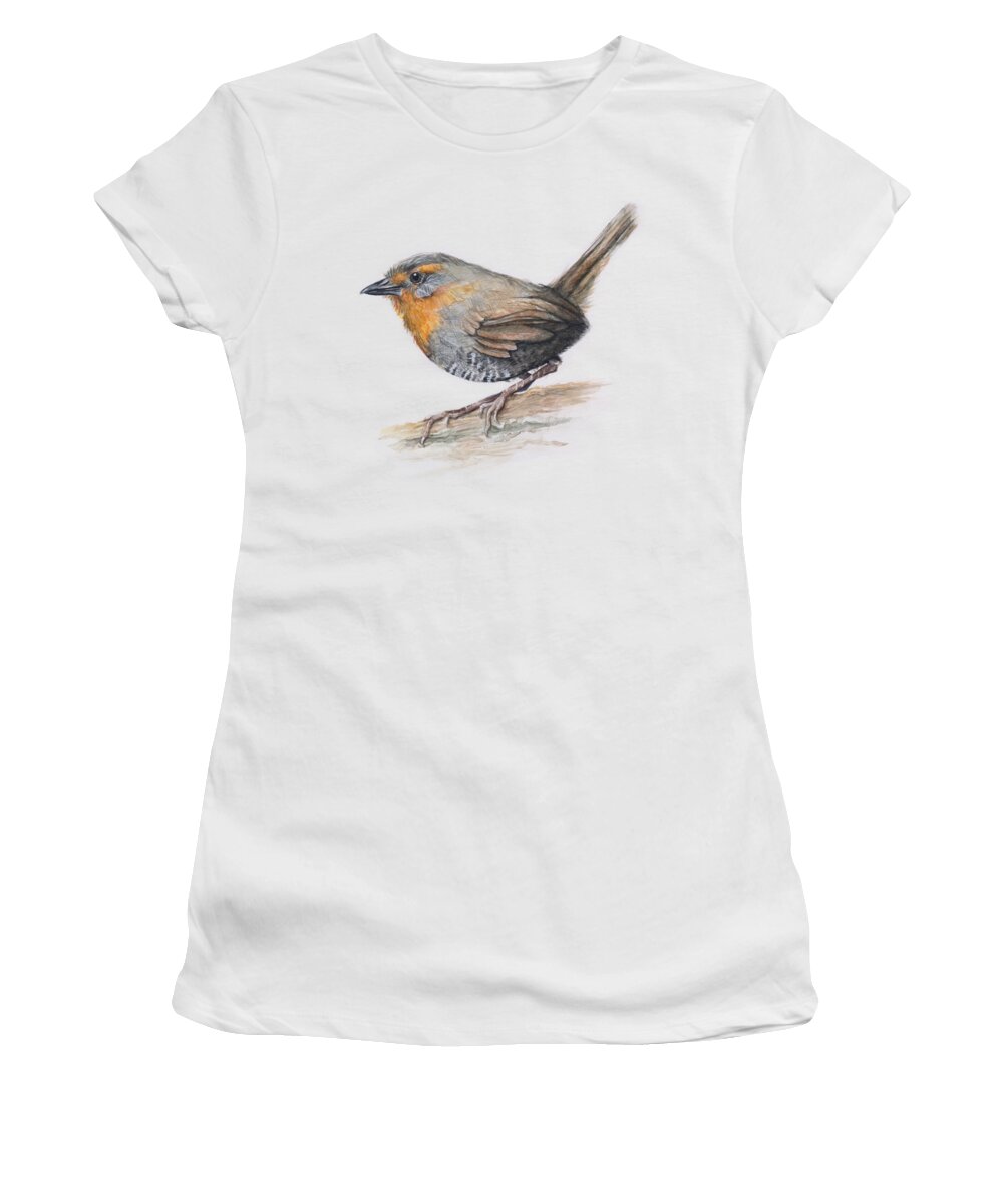 Chucao Women's T-Shirt featuring the painting Chucao Tapaculo Watercolor by Olga Shvartsur