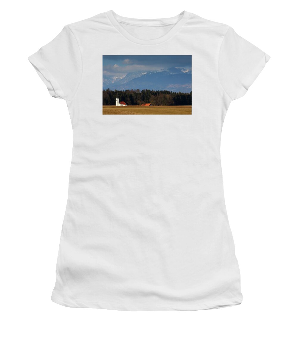 Hrase Women's T-Shirt featuring the photograph Church of Saint James in the village of Hrase by Ian Middleton