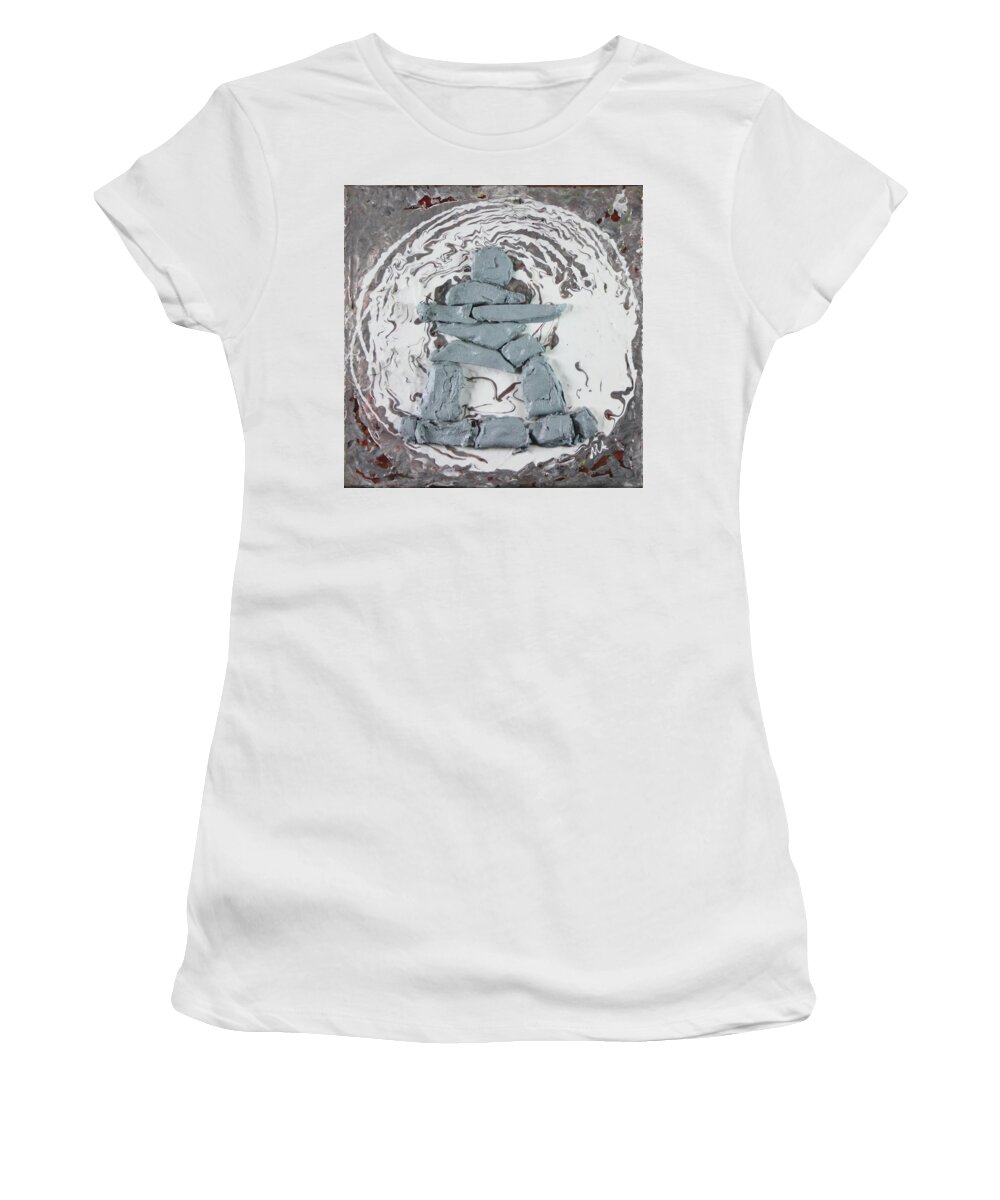 Textured Women's T-Shirt featuring the painting Circle 2 Inukshuk by Madeleine Arnett