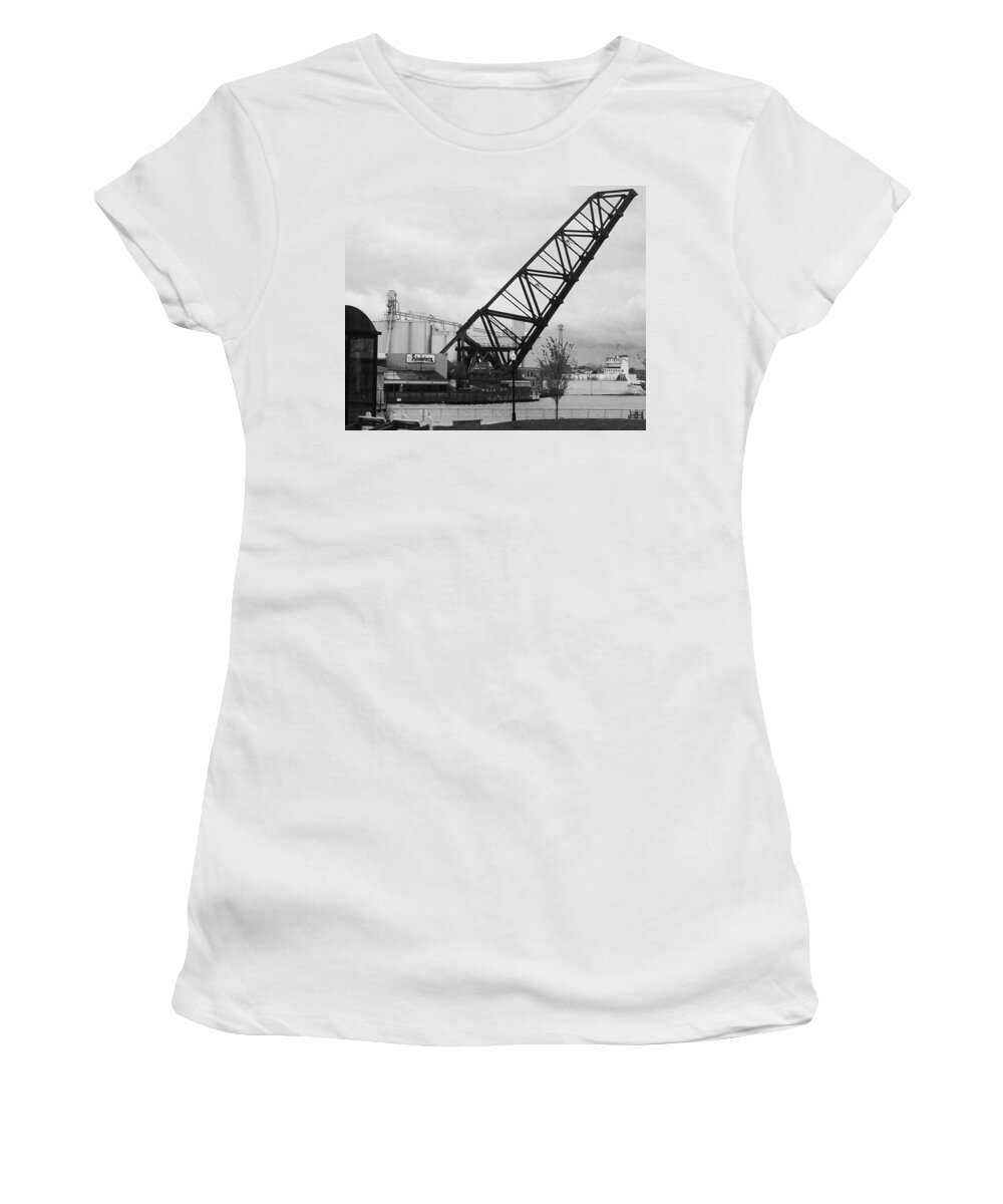 Raised Bridge Women's T-Shirt featuring the photograph Cleveland Ohio West Bank Bridge by Anitra Handley-Boyt