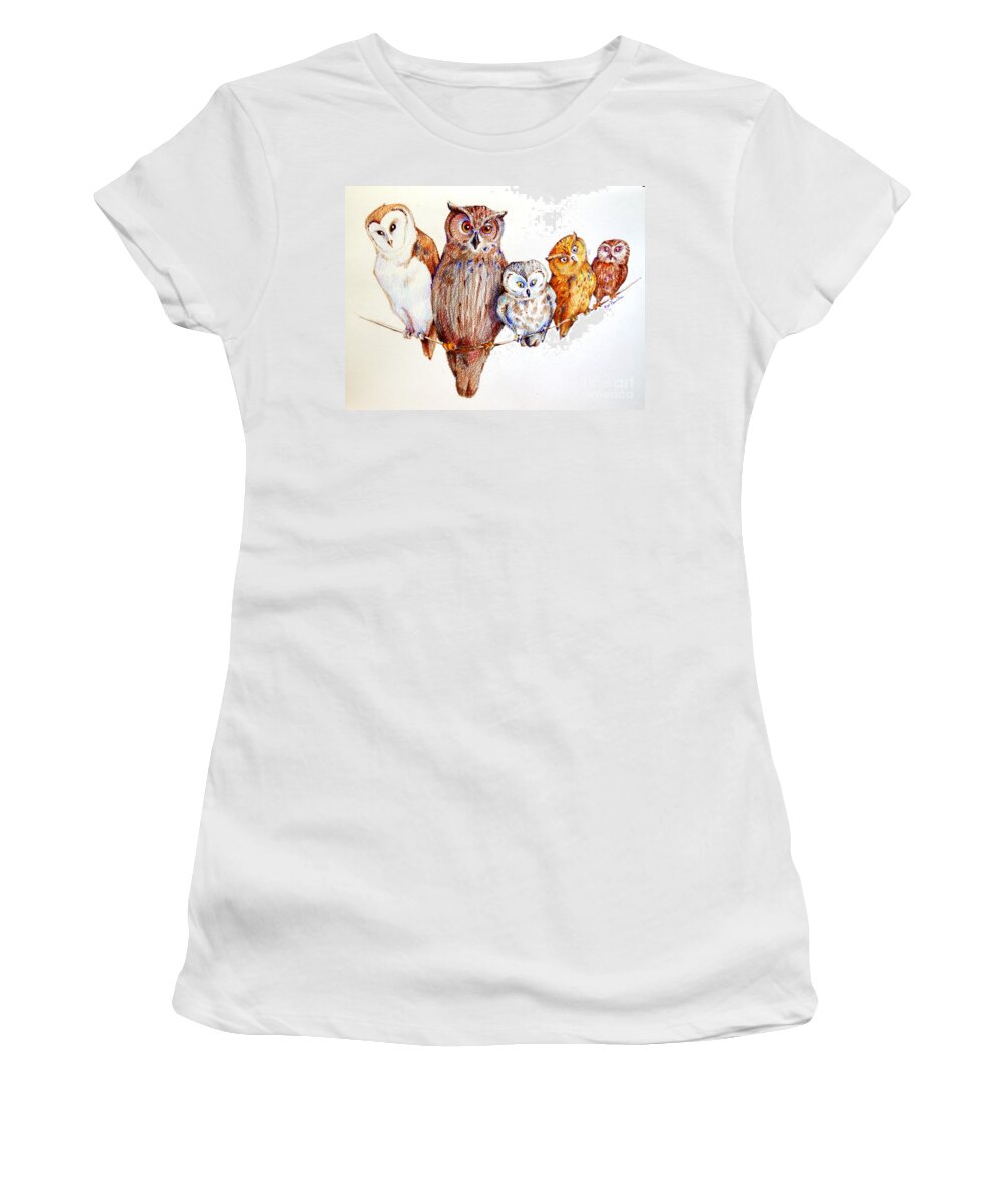Owl Women's T-Shirt featuring the drawing Close Scrutiny by K M Pawelec