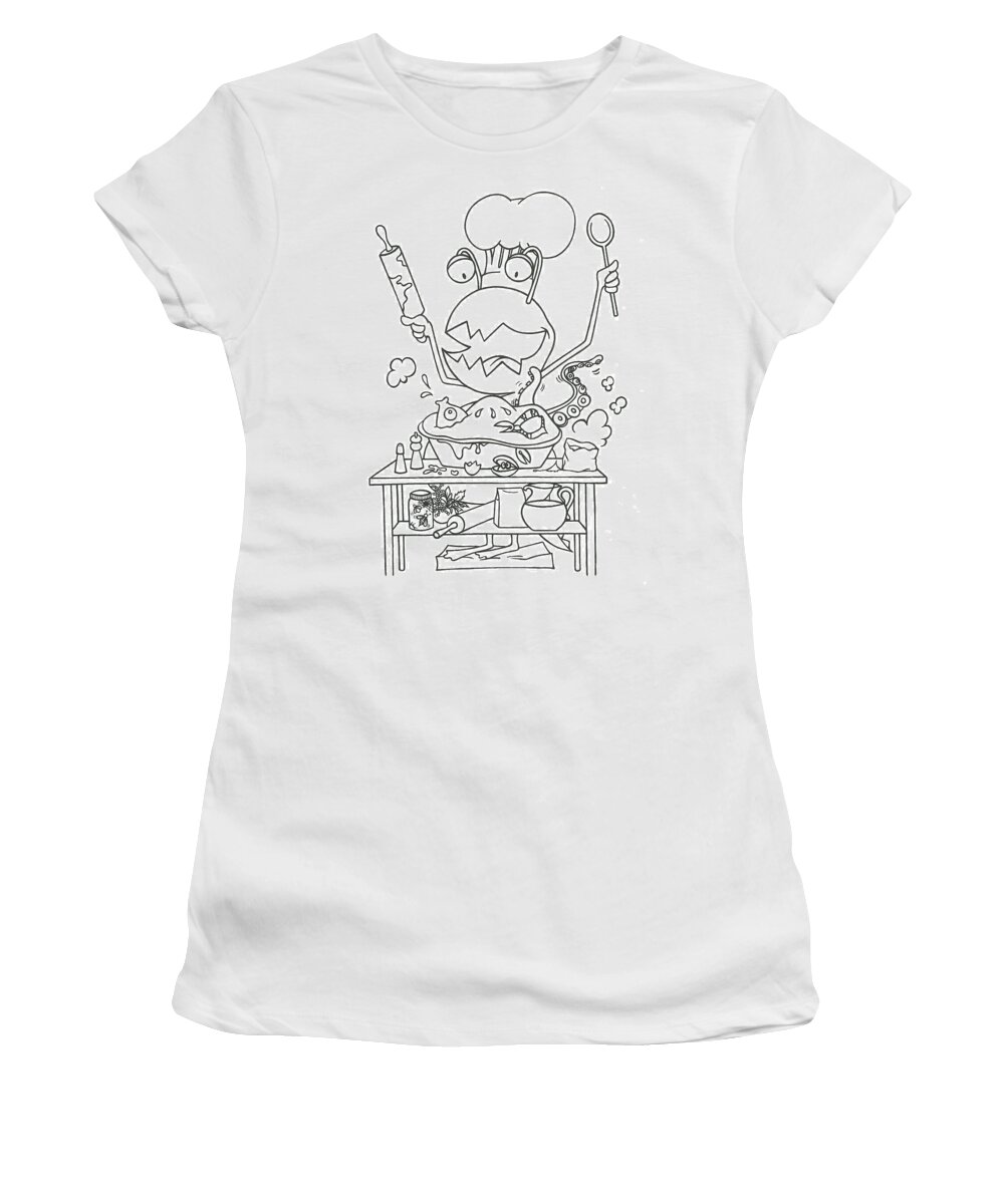 Monster Women's T-Shirt featuring the drawing Closet Monster Baking by Konni Jensen