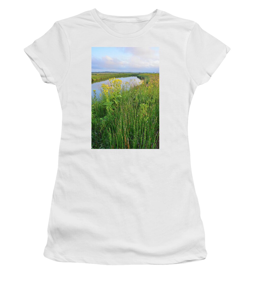 Mchenry County Conservation District Women's T-Shirt featuring the photograph Clouds over Nippersink Creek in Glacial Park by Ray Mathis