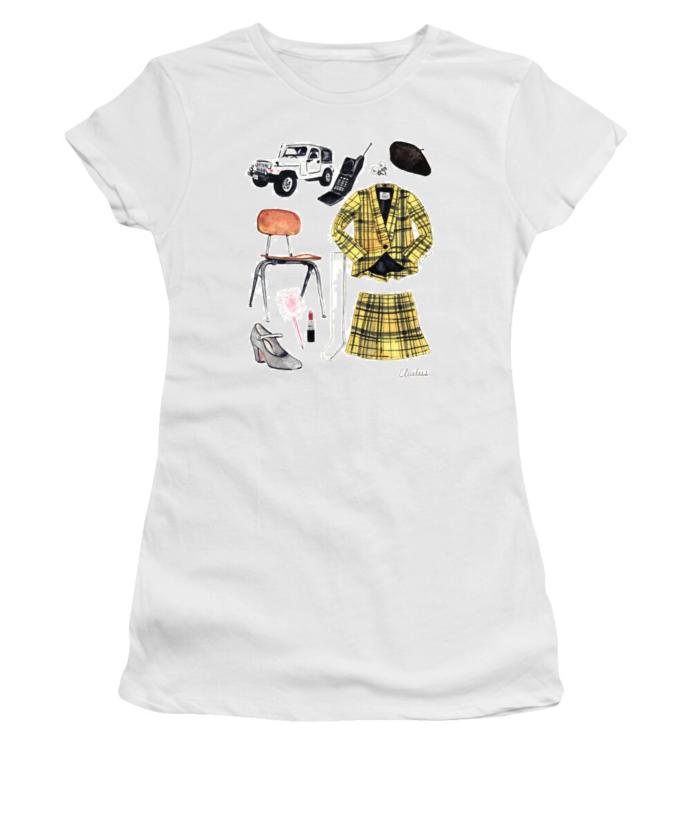 Clueless Movie Women's T-Shirt featuring the painting Clueless Movie Collage 90's Fashion by Laura Row