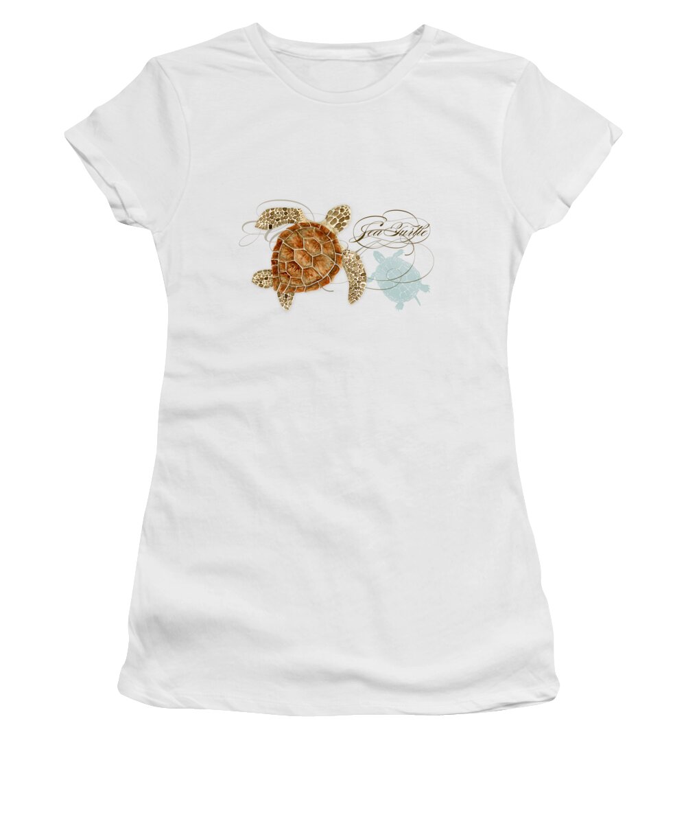 Watercolor Women's T-Shirt featuring the painting Coastal Waterways - Green Sea Turtle Rectangle 2 by Audrey Jeanne Roberts