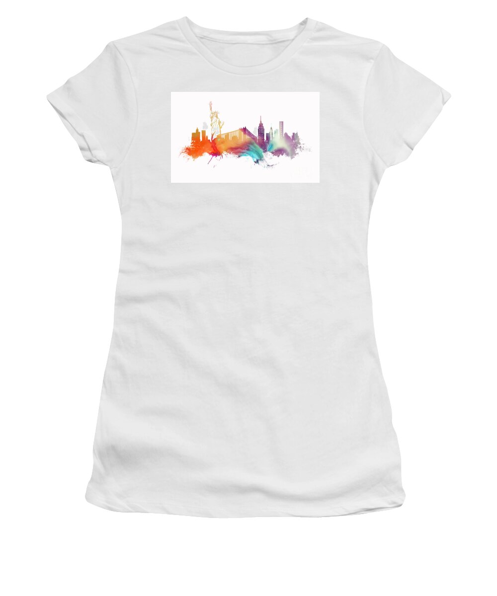 New York Women's T-Shirt featuring the digital art Colored New York City skyline by Justyna Jaszke JBJart