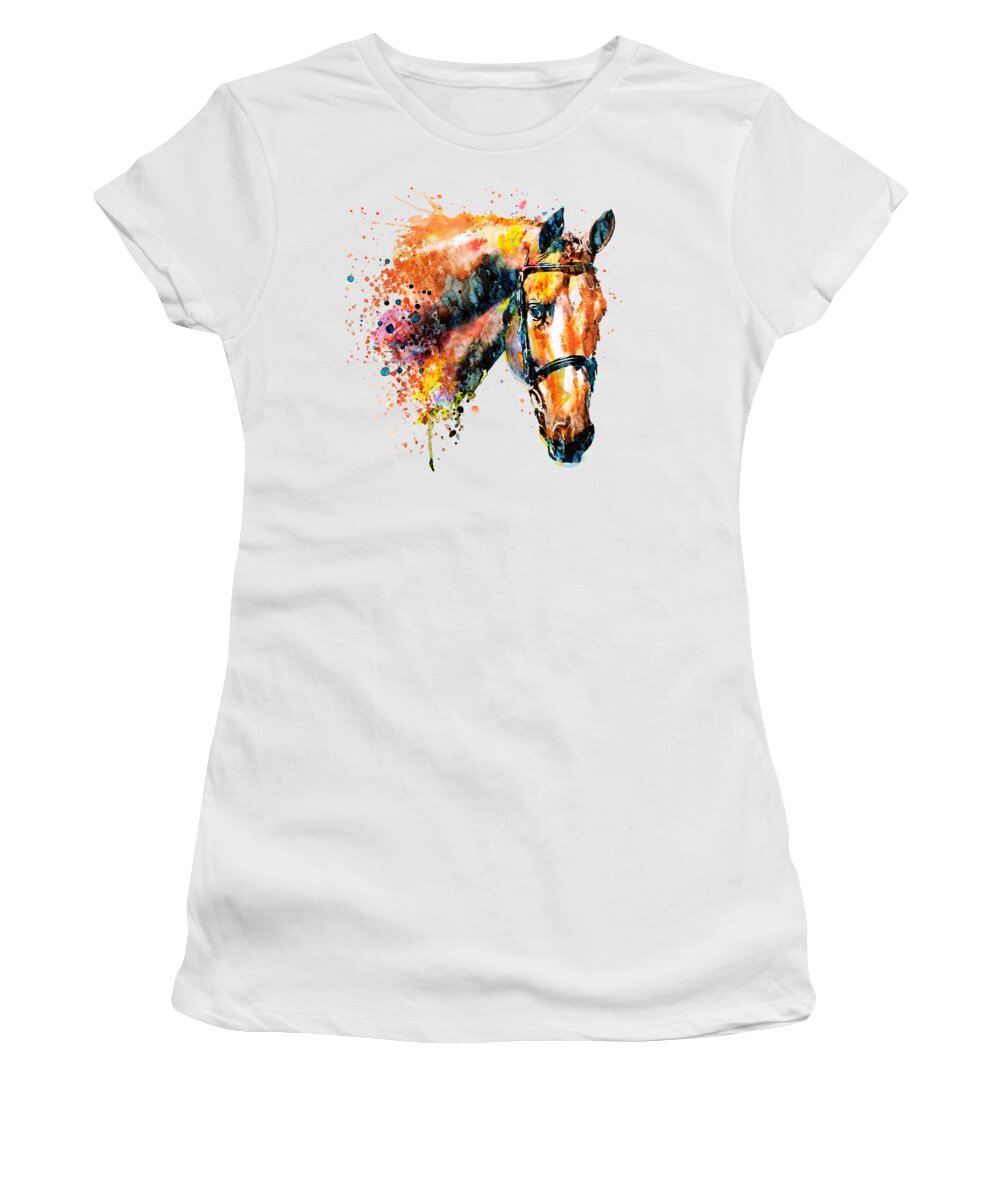Marian Voicu Women's T-Shirt featuring the painting Colorful Horse Head by Marian Voicu