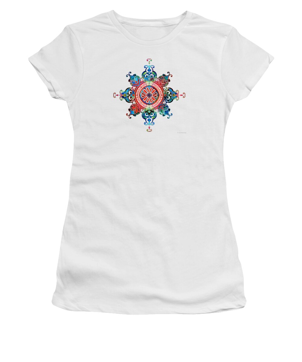 Mandala Women's T-Shirt featuring the painting Colorful Pattern Art - Color Fusion Design 3 By Sharon Cummings by Sharon Cummings