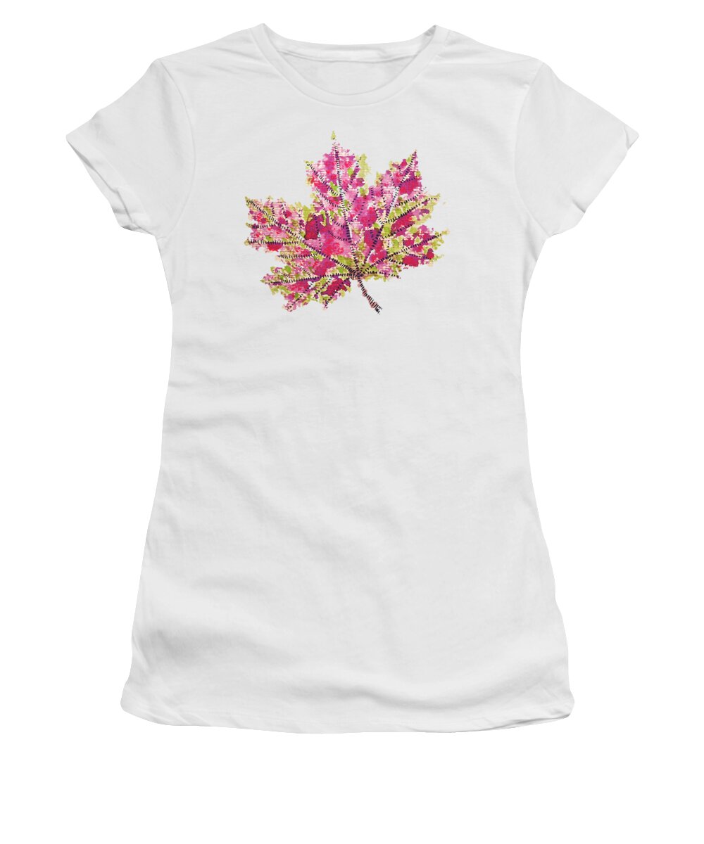 Leaf Women's T-Shirt featuring the digital art Colorful Watercolor Autumn Leaf by Boriana Giormova