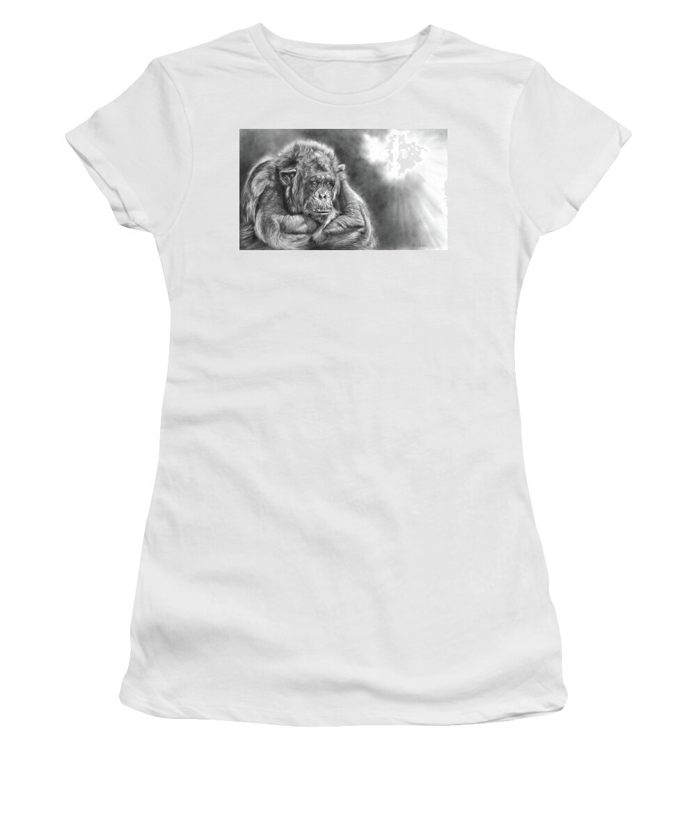 Chimpanzee Women's T-Shirt featuring the drawing Comfortably Numb by Peter Williams