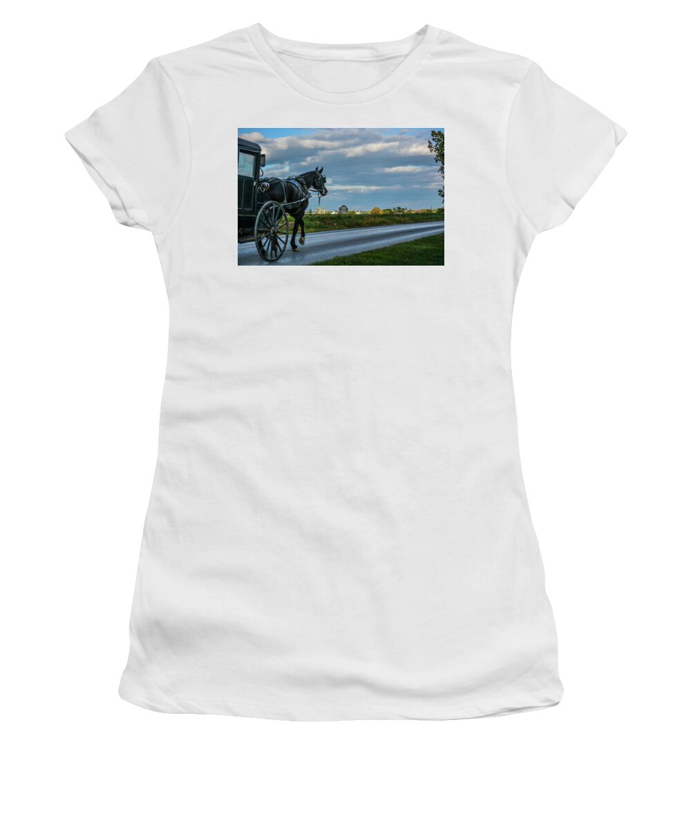 Amish Country Women's T-Shirt featuring the photograph Coming Home at Dusk by Tana Reiff