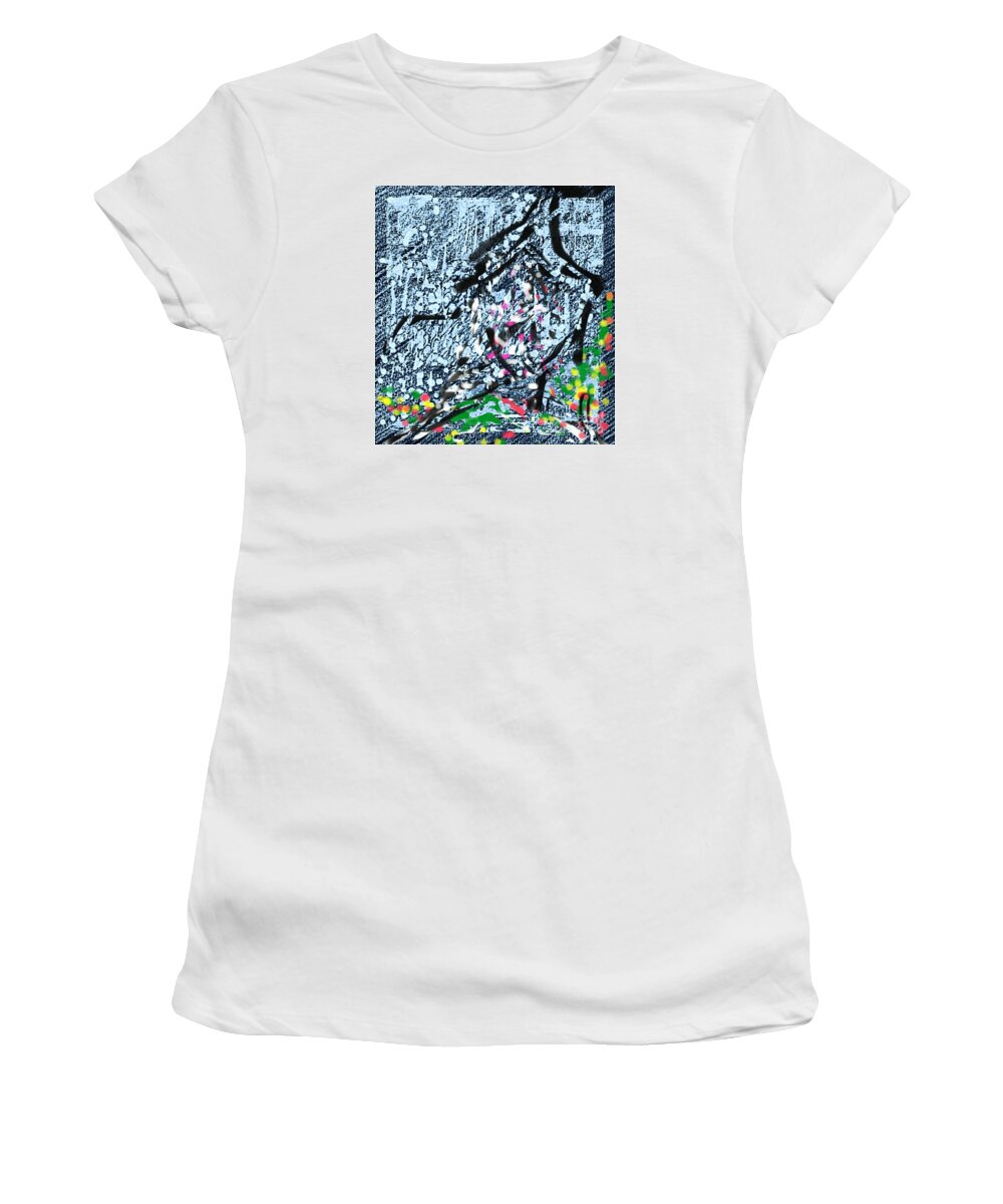 Abstract Women's T-Shirt featuring the painting Conversation between birds and leafs by Subrata Bose