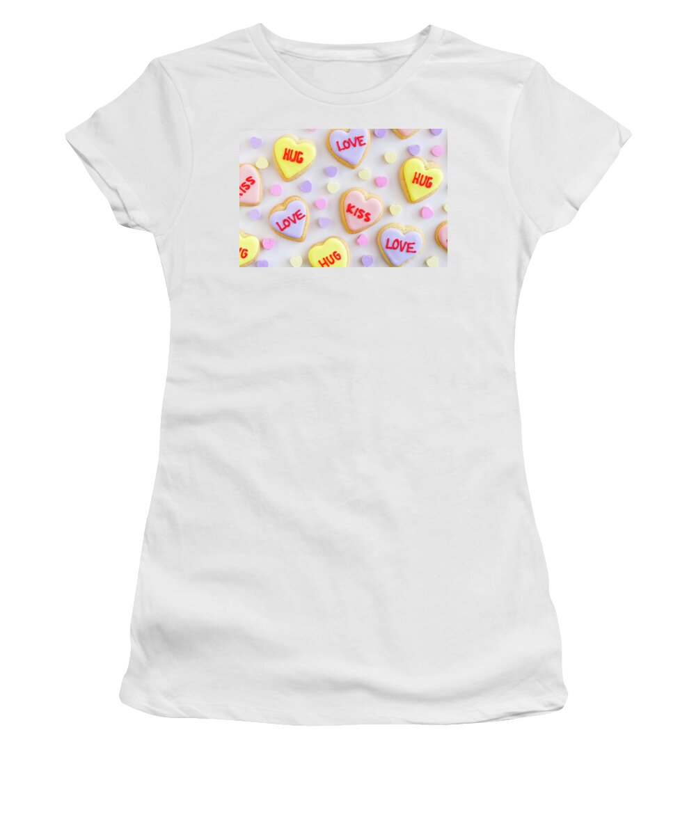 Valentines Day Women's T-Shirt featuring the photograph Conversation Heart Cookie Love by Teri Virbickis