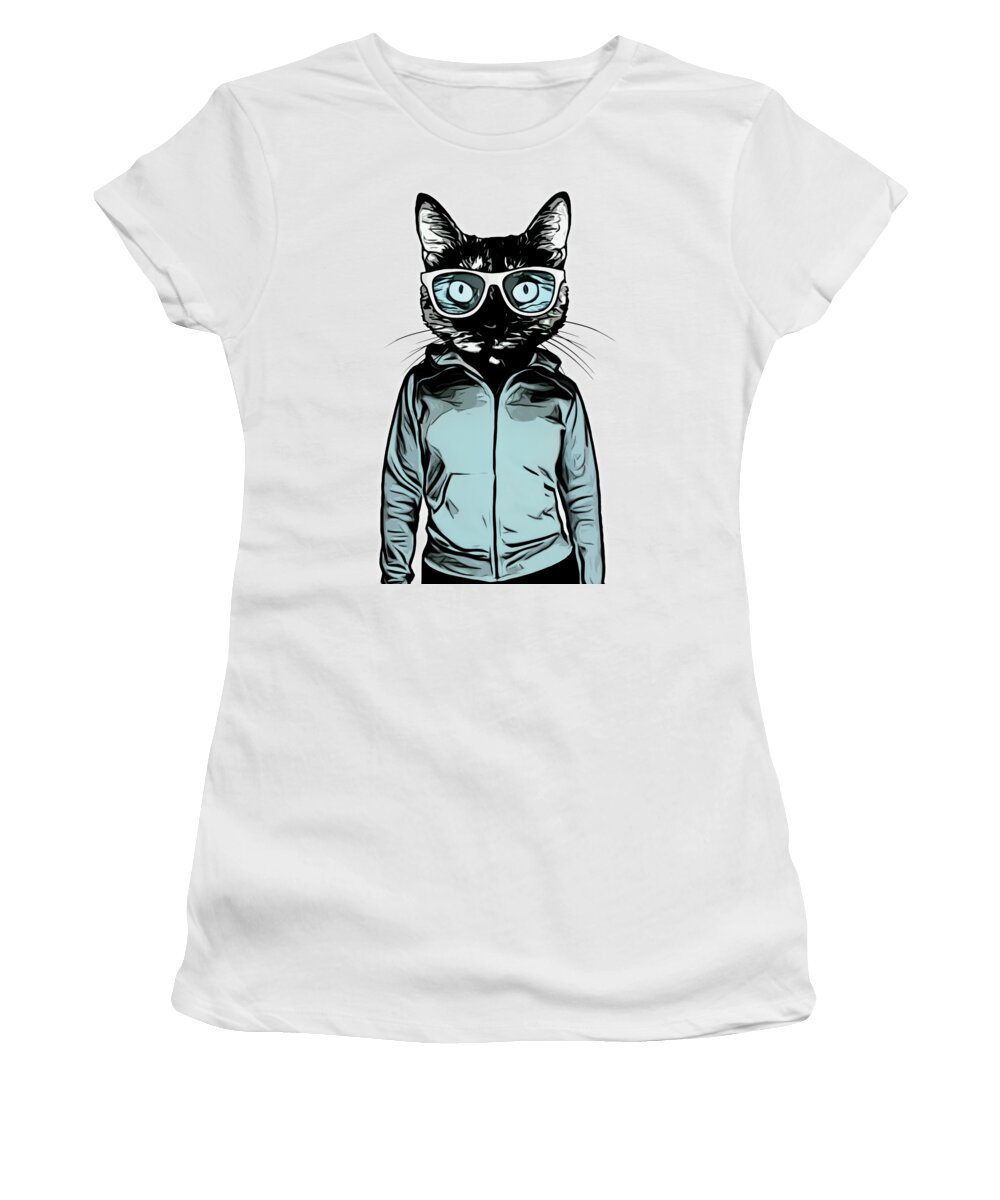 Cat Women's T-Shirt featuring the mixed media Cool Cat by Nicklas Gustafsson