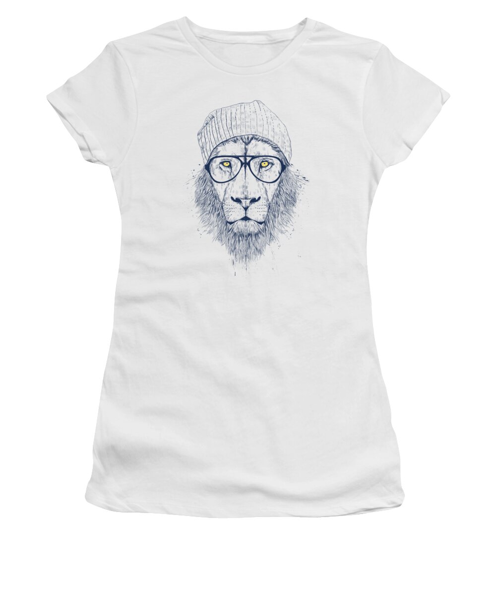 Lion Women's T-Shirt featuring the drawing Cool lion by Balazs Solti