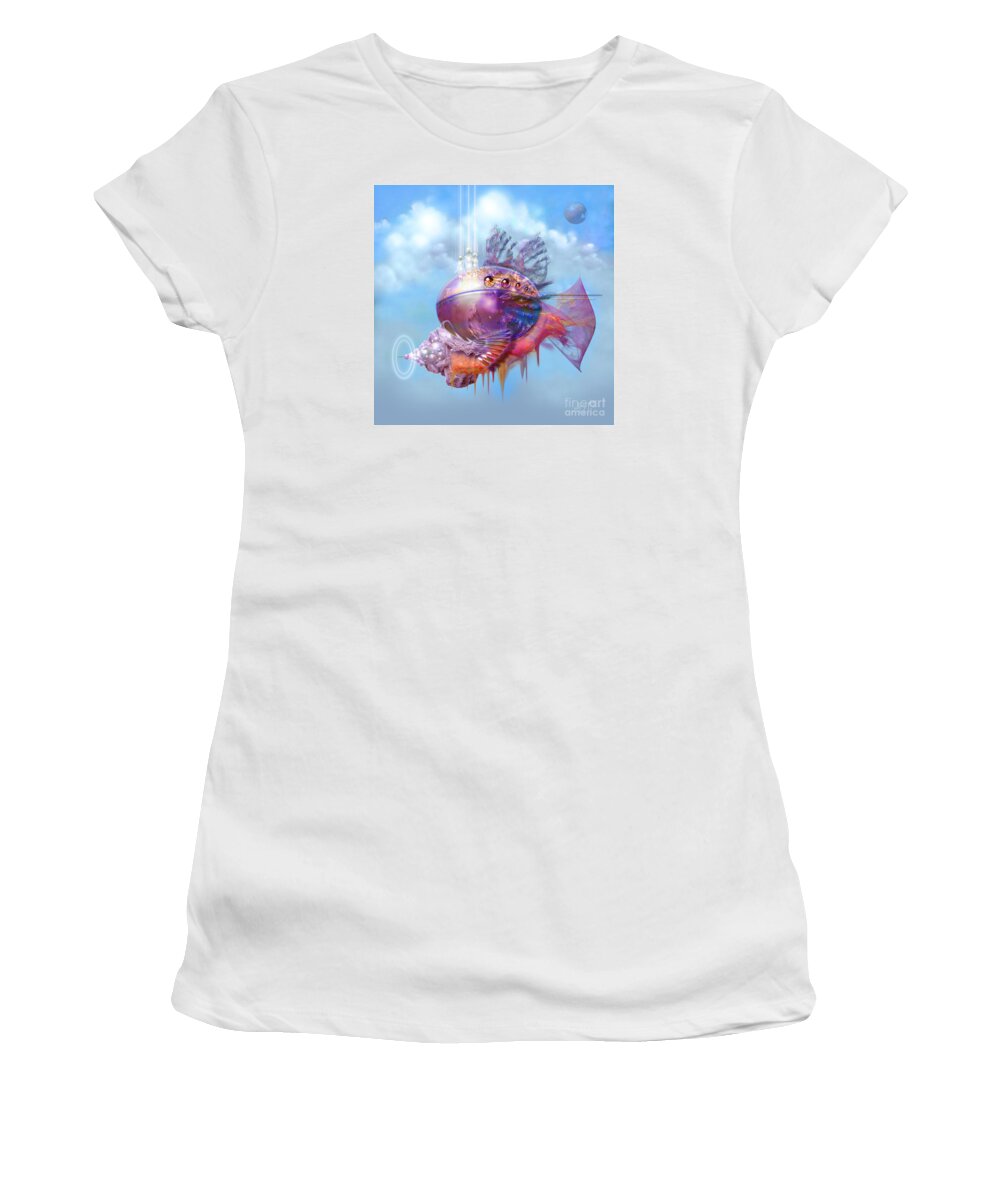 Digital Women's T-Shirt featuring the digital art Cosmic Fish Spaceship by Alexa Szlavics