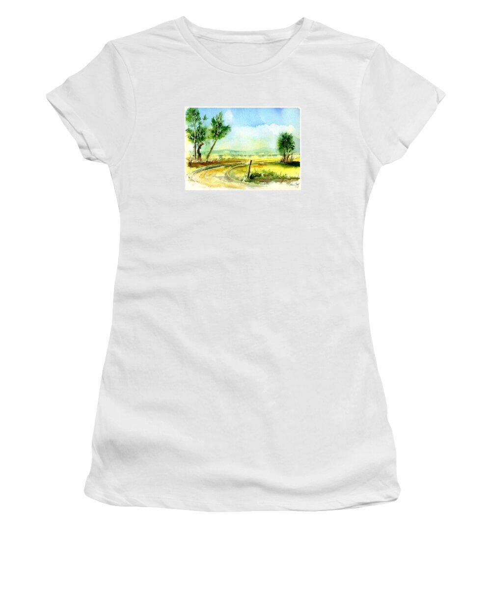 Landscape Women's T-Shirt featuring the painting Country Bend by Paul Gaj