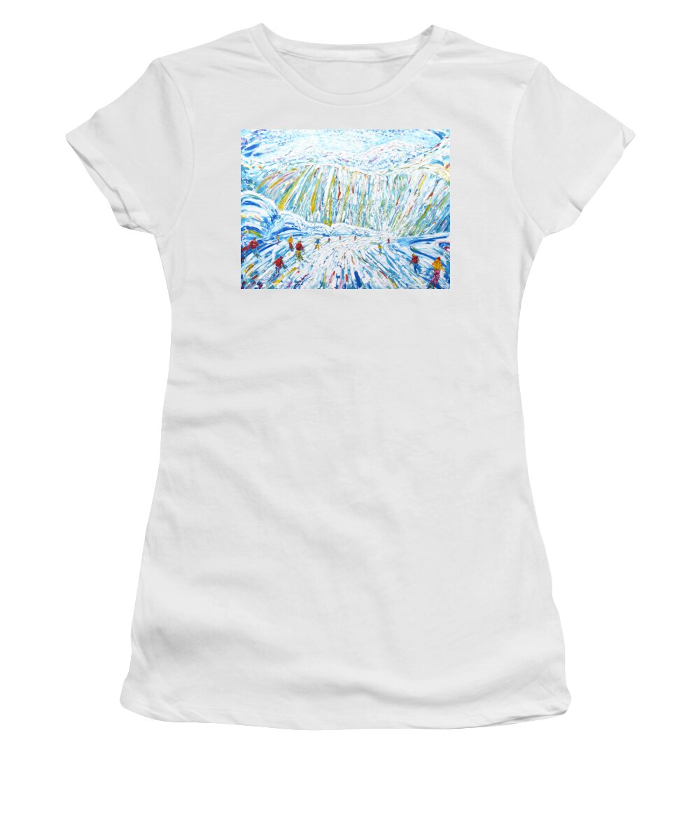 Courchevel Women's T-Shirt featuring the painting Courchevel Creux Piste by Pete Caswell