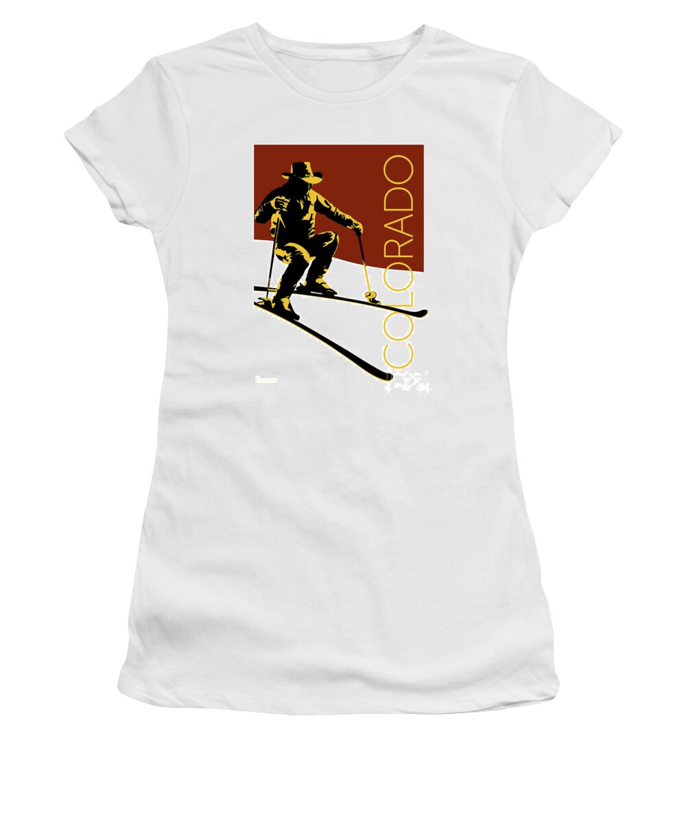 Skier Women's T-Shirt featuring the digital art COLORADO Cowboy Skier by Sam Brennan