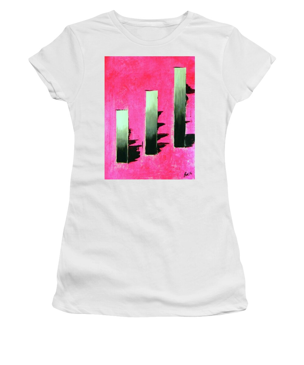 Pink Abstracts Women's T-Shirt featuring the painting Crooked Steps by Everette McMahan jr