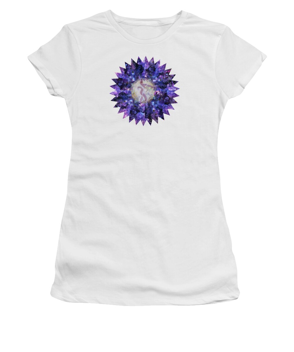 Amethyst Women's T-Shirt featuring the mixed media Crystal Magic Mandala by Leanne Seymour