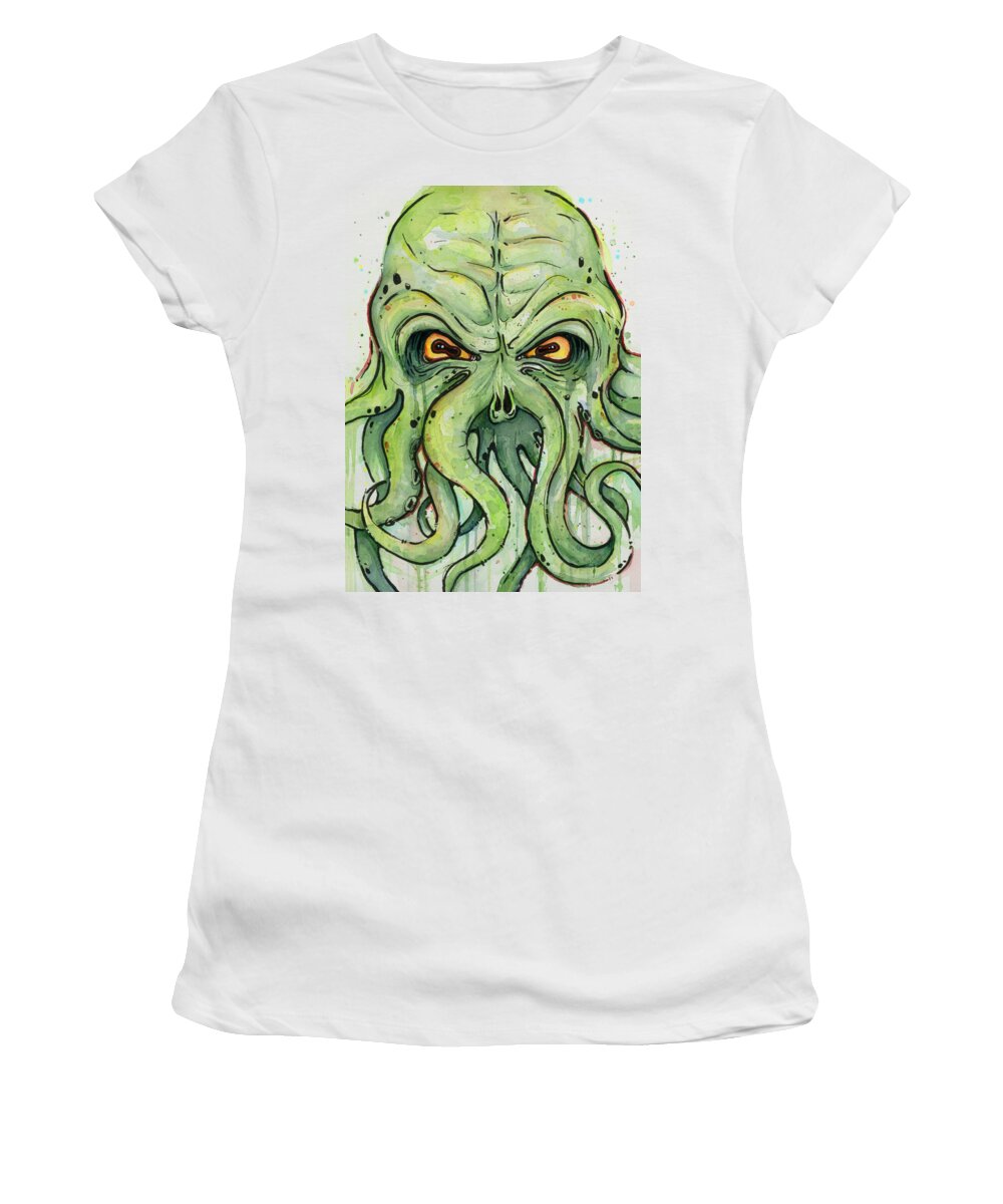Cthulu Women's T-Shirt featuring the painting Cthulhu Watercolor by Olga Shvartsur