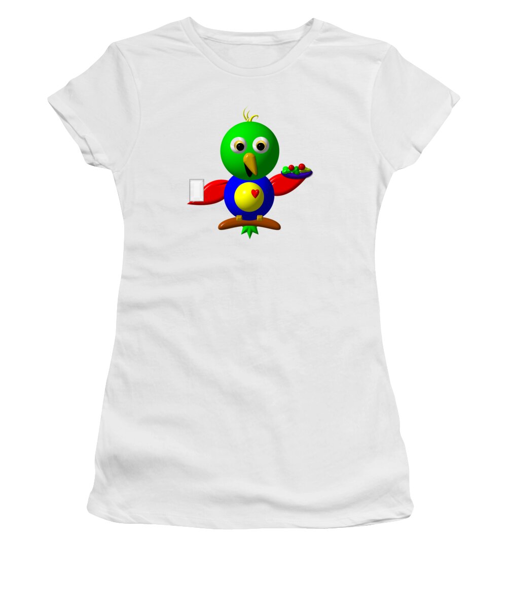 Parrots Women's T-Shirt featuring the digital art Cute Parrot with Healthy Salad and Milk by Rose Santuci-Sofranko