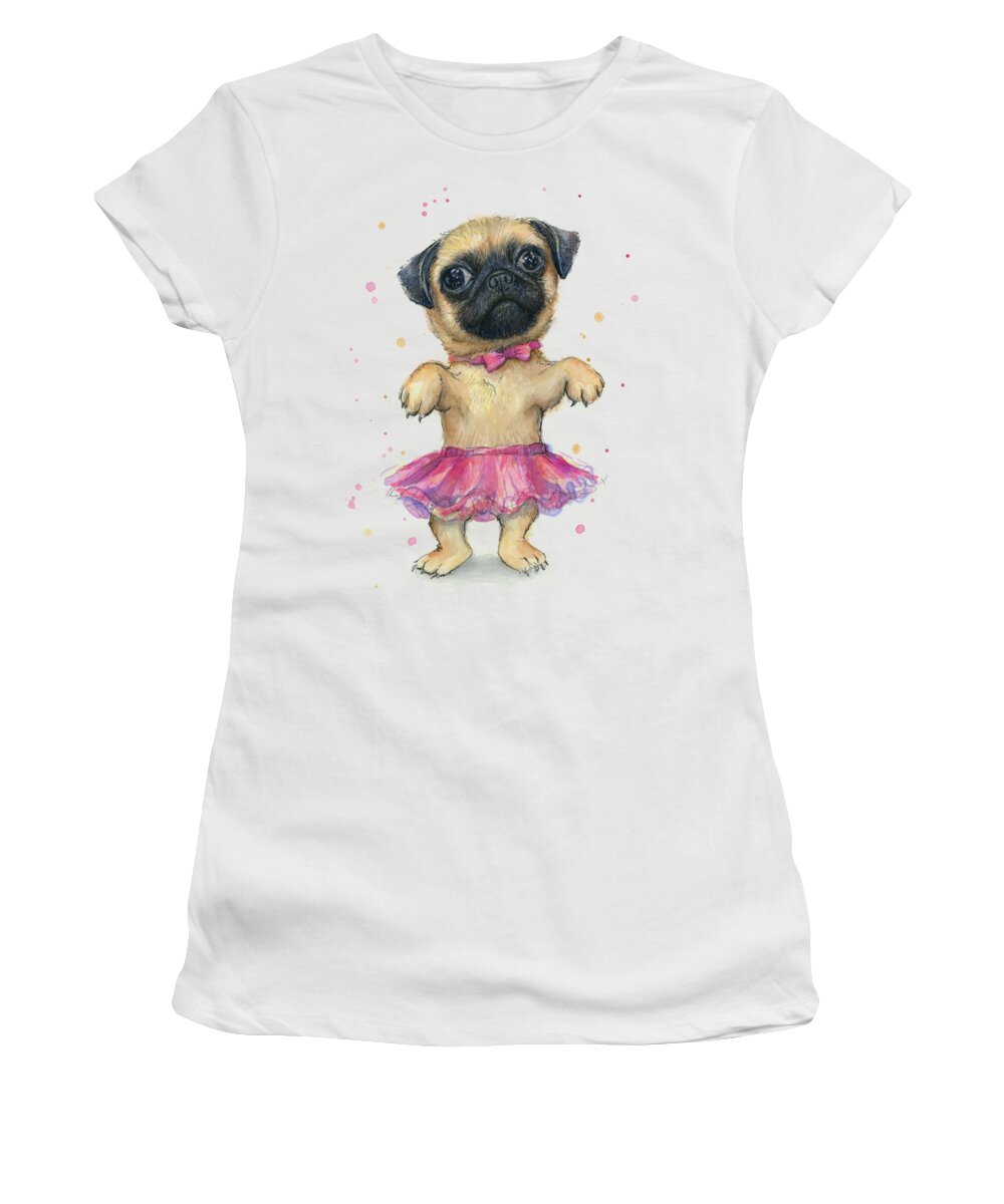 Pug Women's T-Shirt featuring the painting Cute Pug Puppy by Olga Shvartsur