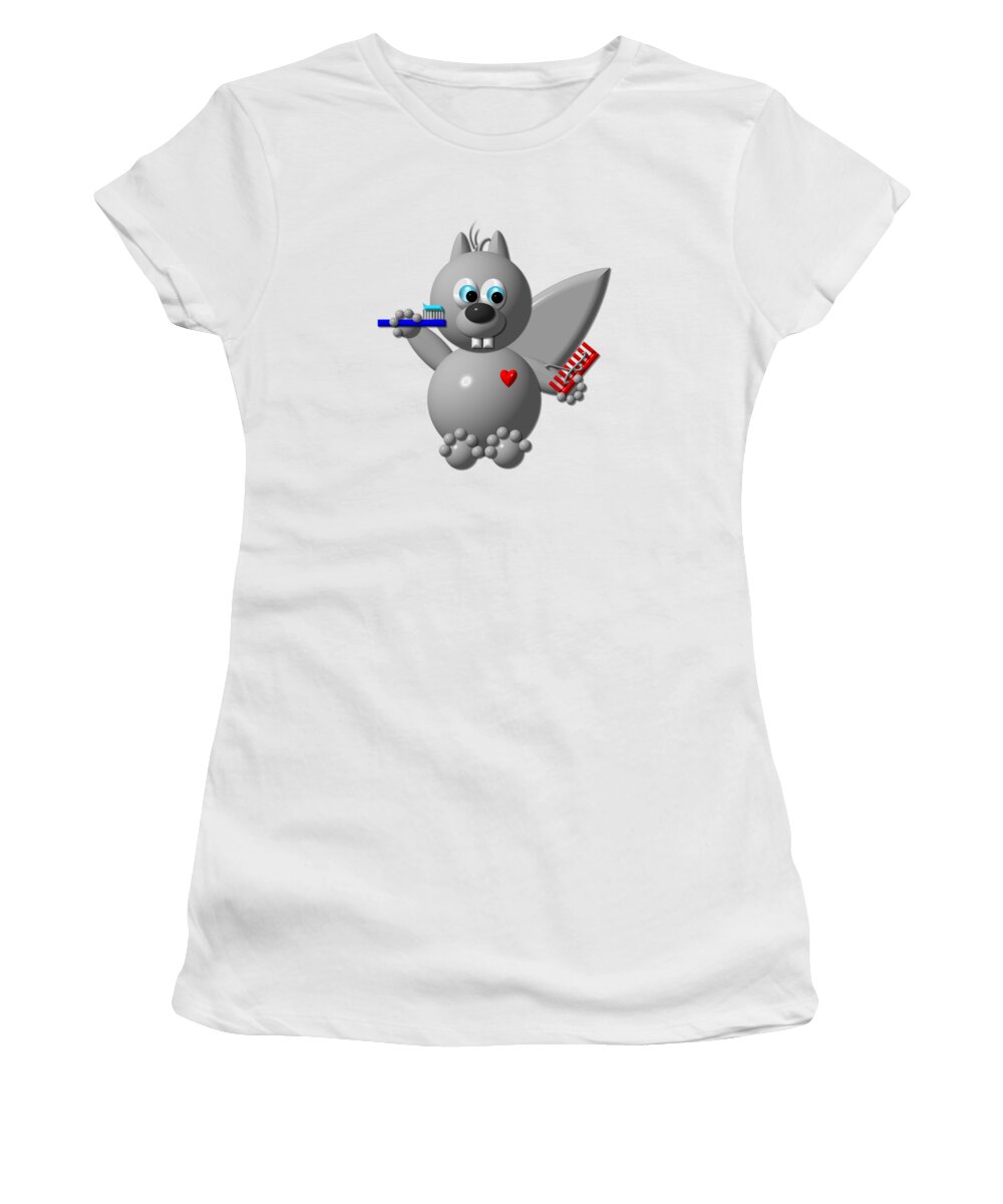 Squirrels Women's T-Shirt featuring the digital art Cute Squirrel brushing it's Hair and Teeth by Rose Santuci-Sofranko