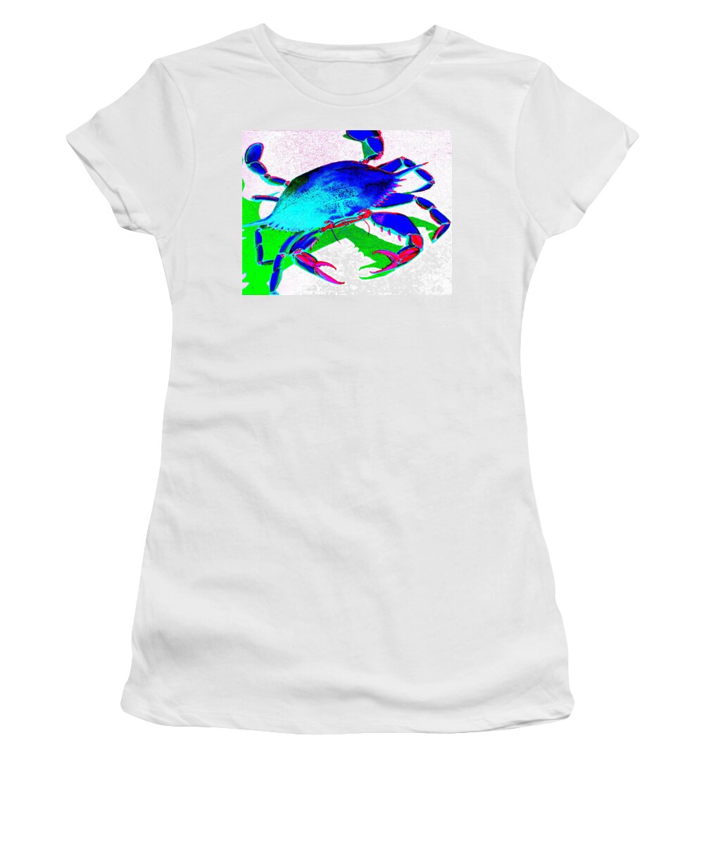 Crab Women's T-Shirt featuring the digital art Cyan Crab by Larry Beat